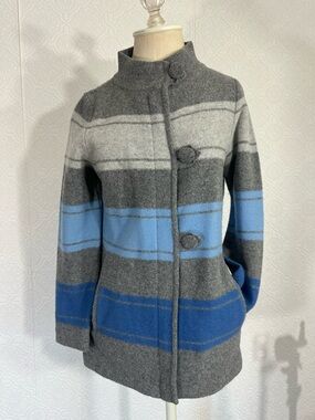 Pendleton 100% Wool Jacket Womens Gray & Blue Striped